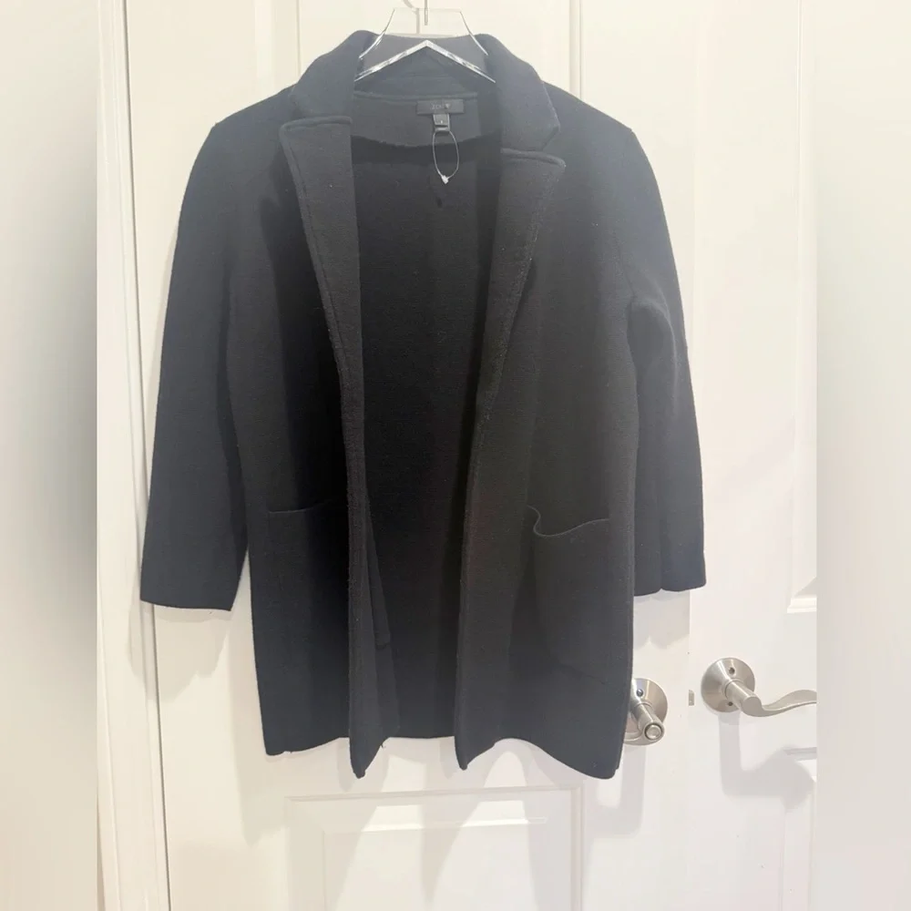 J. CREW Sophie‎ Open Front Sweater Blazer in Black Knit Jacket size Small